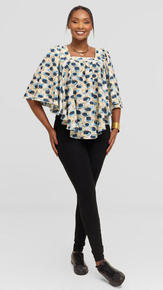 Safari by Vivo Butterfly Top in Cotton - White / Navy Abstract Print