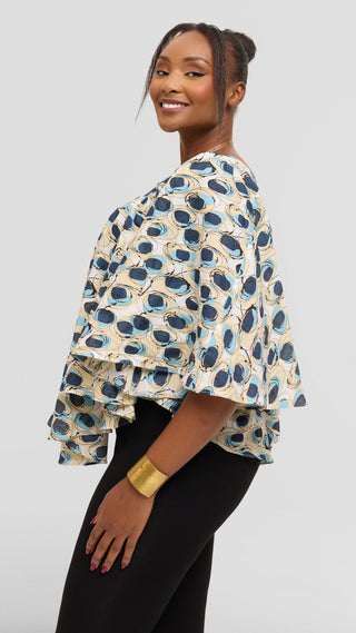 Safari by Vivo Butterfly Top in Cotton - White / Navy Abstract Print