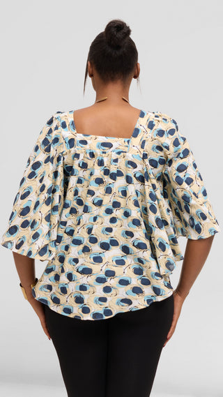 Safari by Vivo Butterfly Top in Cotton - White / Navy Abstract Print