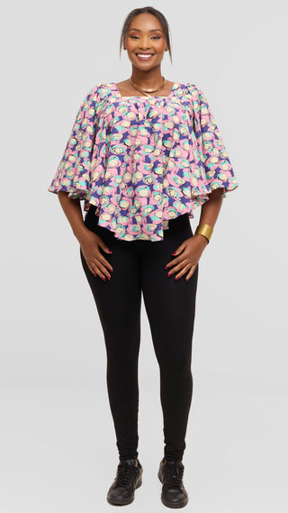 Safari by Vivo Butterfly Top in Cotton - Pink / Sea Green Abstract Print