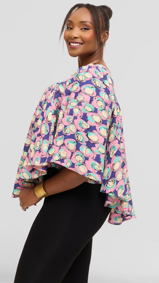 Safari by Vivo Butterfly Top in Cotton - Pink / Sea Green Abstract Print