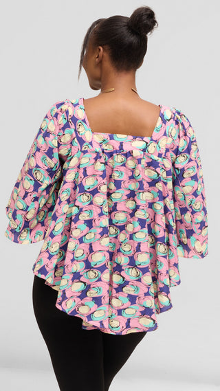Safari by Vivo Butterfly Top in Cotton - Pink / Sea Green Abstract Print