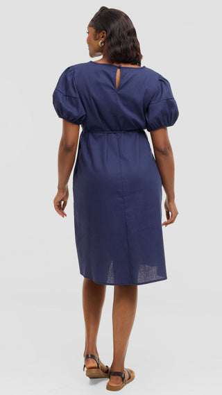 Safari by Vivo Bubble Sleeve Tent Dress in Linen Blend - Navy