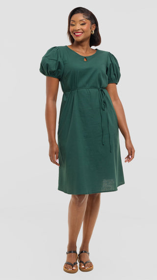 Safari by Vivo Bubble Sleeve Tent Dress in Linen - Dark Green