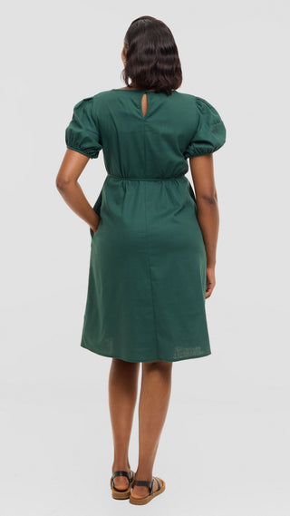 Safari by Vivo Bubble Sleeve Tent Dress in Linen - Dark Green