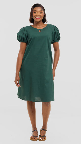 Safari by Vivo Bubble Sleeve Tent Dress in Linen - Dark Green