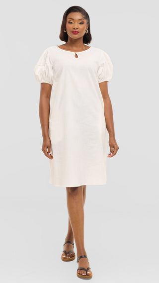 Safari by Vivo Bubble Sleeve Tent Dress in Linen - White