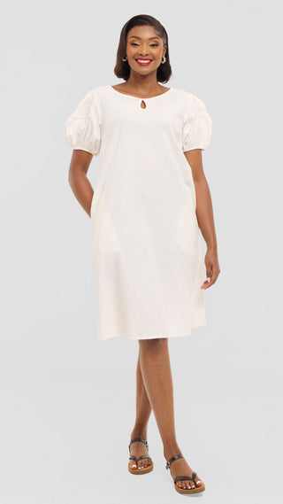 Safari by Vivo Bubble Sleeve Tent Dress in Linen - White
