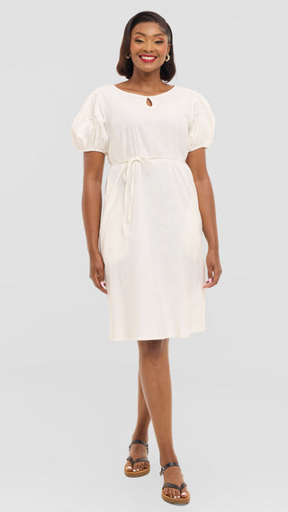 Safari by Vivo Bubble Sleeve Tent Dress in Linen - White