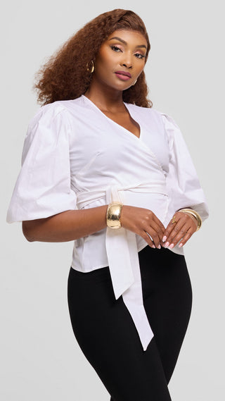 Safari Naledi Wrap Top in Cotton - White