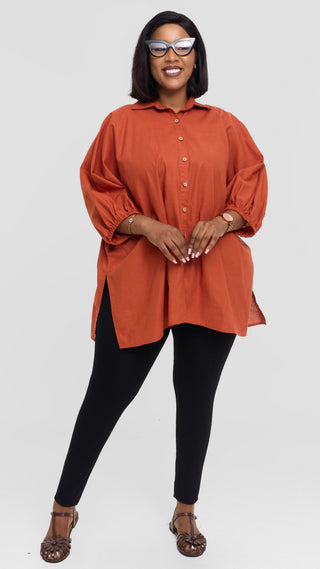 Safari by Vivo Zehra Extra Wide Shirt in Linen - Rust