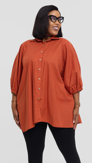 Safari by Vivo Zehra Extra Wide Shirt in Linen - Rust