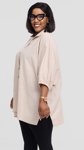Safari by Vivo Zehra Extra Wide Shirt in Linen - Light Beige