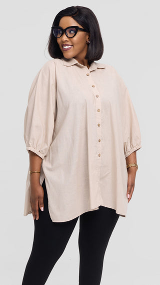 Safari by Vivo Zehra Extra Wide Shirt in Linen - Light Beige