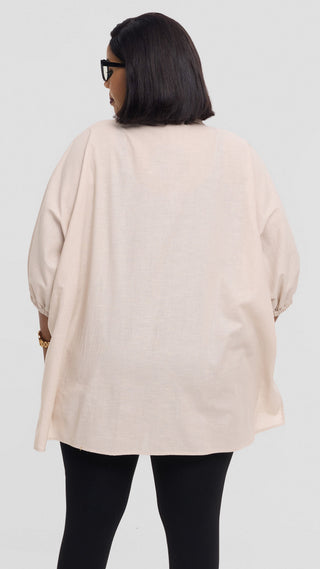 Safari by Vivo Zehra Extra Wide Shirt in Linen - Light Beige