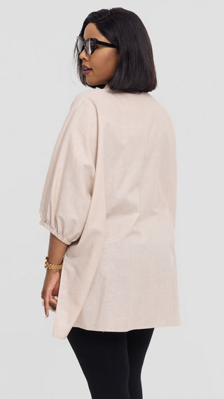 Safari by Vivo Zehra Extra Wide Shirt in Linen - Light Beige