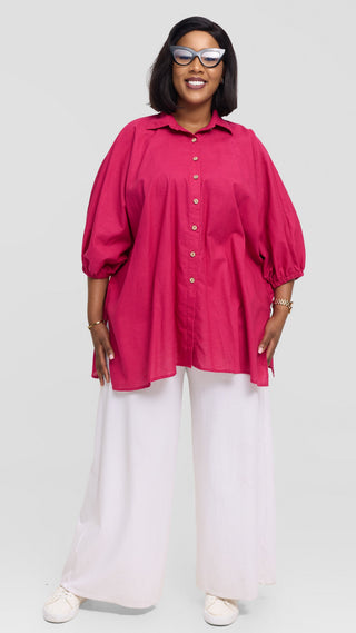 Safari by Vivo Zehra Extra Wide Shirt in Linen - Fuschia