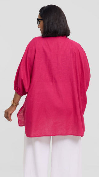 Safari by Vivo Zehra Extra Wide Shirt in Linen - Fuschia