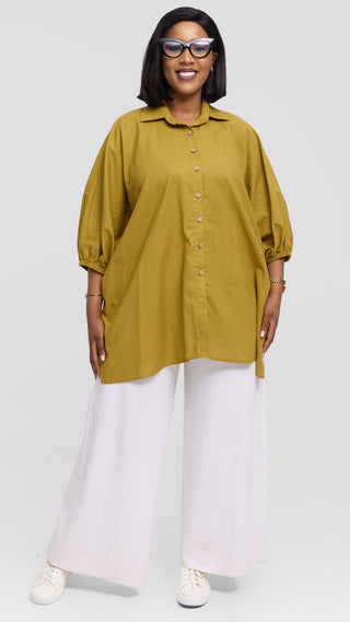 Safari by Vivo Zehra Extra Wide Shirt in Linen - Light Olive