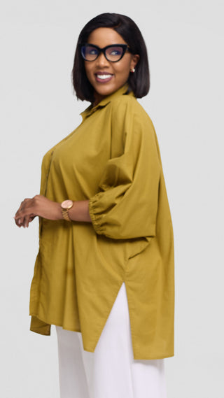 Safari by Vivo Zehra Extra Wide Shirt in Linen - Light Olive