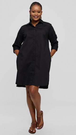 Safari by Vivo Pintuck Shirt Dress in Cotton - Black