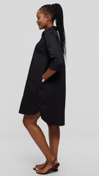 Safari by Vivo Pintuck Shirt Dress in Cotton - Black