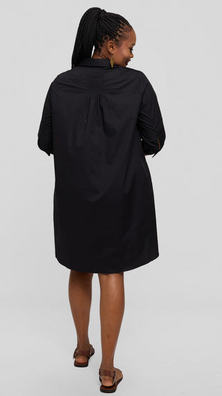 Safari by Vivo Pintuck Shirt Dress in Cotton - Black