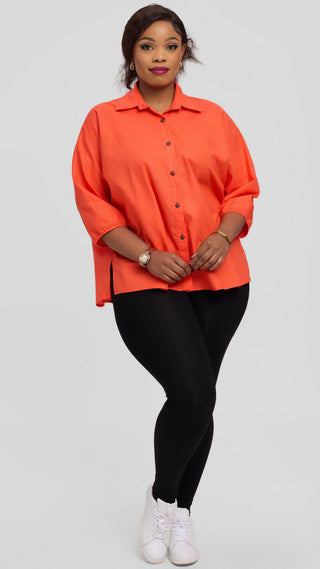 Safari by Vivo Back Pleat Loose Top in Linen Blend - Orange