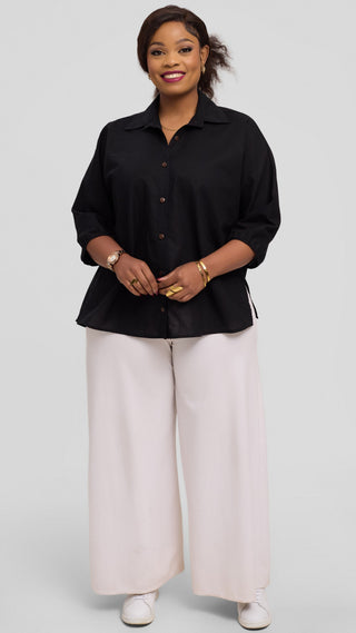 Safari by Vivo Back Pleat Loose Top in Linen Blend - Black