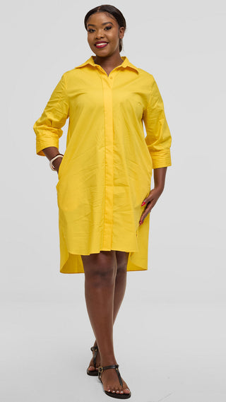 Safari by Vivo Pintuck Shirt Dress in Cotton - Yellow