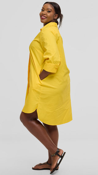 Safari by Vivo Pintuck Shirt Dress in Cotton - Yellow