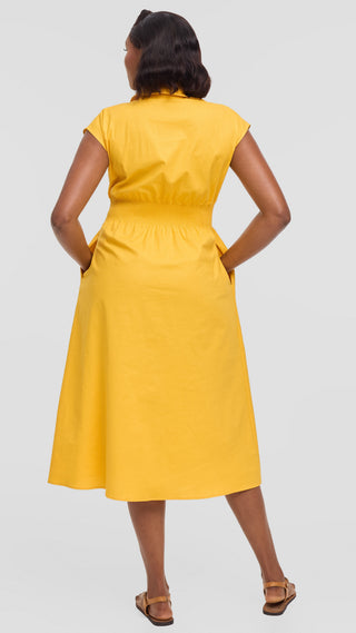 Safari by Vivo Shirred Waist Midi Dress in Cotton - Mustard