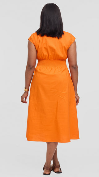 Safari by Vivo Shirred Waist Midi Dress in Cotton - Orange
