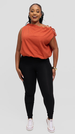 Safari by Vivo Drawstring Neck Top in Linen Blend - Rust