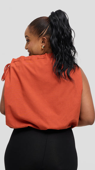 Safari by Vivo Drawstring Neck Top in Linen Blend - Rust
