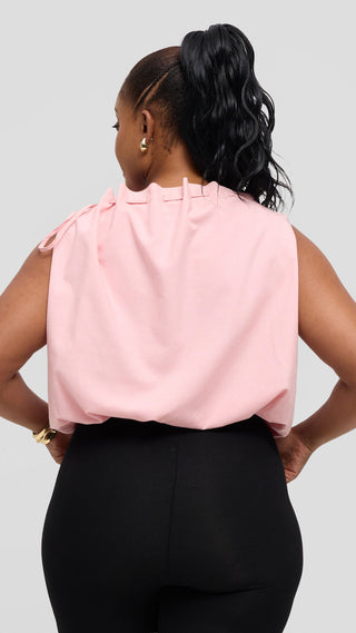 Safari by Vivo Drawstring Neck Top in Linen Blend - Baby Pink