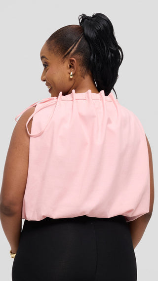 Safari by Vivo Drawstring Neck Top in Linen Blend - Baby Pink