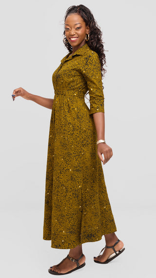 Safari by Vivo Zehra 3/4 Sleeve Maxi Dress in Kitenge - Muru Print