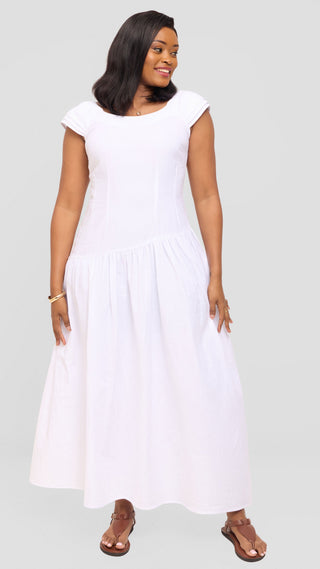 Safari by Vivo Drop Waist Waist Maxi Dress in Cotton - White