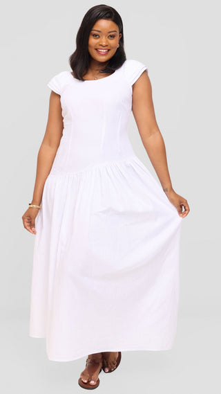 Safari by Vivo Drop Waist Waist Maxi Dress in Cotton - White