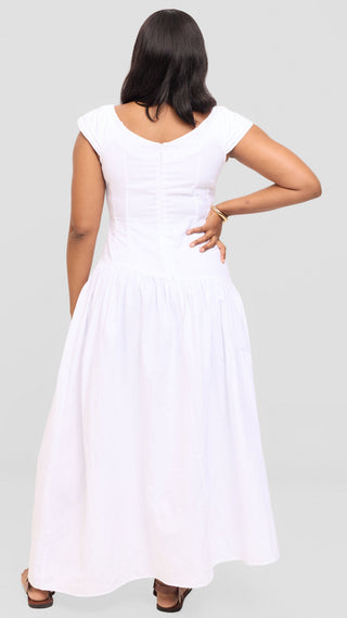 Safari by Vivo Drop Waist Waist Maxi Dress in Cotton - White
