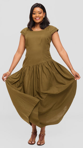 Safari by Vivo Drop Waist Waist Maxi Dress in Cotton - Hunters