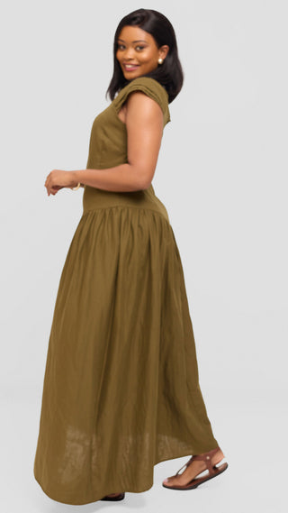 Safari by Vivo Drop Waist Waist Maxi Dress in Cotton - Hunters