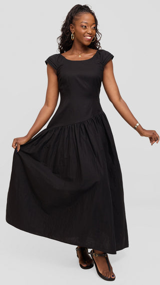 Safari by Vivo Drop Waist Waist Maxi Dress in Cotton - Black