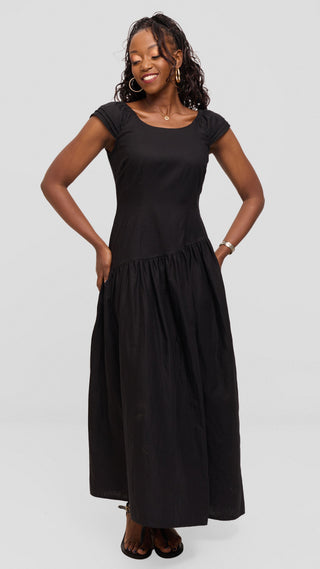Safari by Vivo Drop Waist Waist Maxi Dress in Cotton - Black