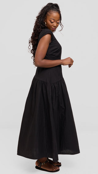 Safari by Vivo Drop Waist Waist Maxi Dress in Cotton - Black