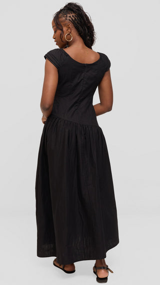 Safari by Vivo Drop Waist Waist Maxi Dress in Cotton - Black