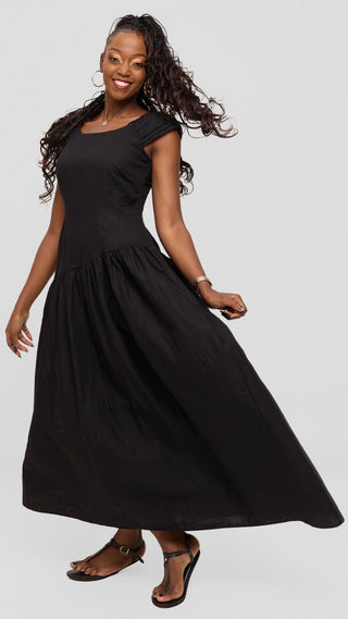 Safari by Vivo Drop Waist Waist Maxi Dress in Cotton - Black