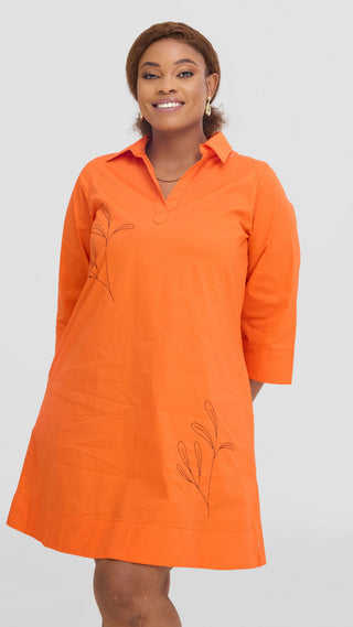 Safari Mansi Wide Hem Embroidered Tent Dress -  Orange
