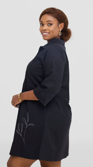 Safari Mansi Wide Hem Embroidered Tent Dress -  Black